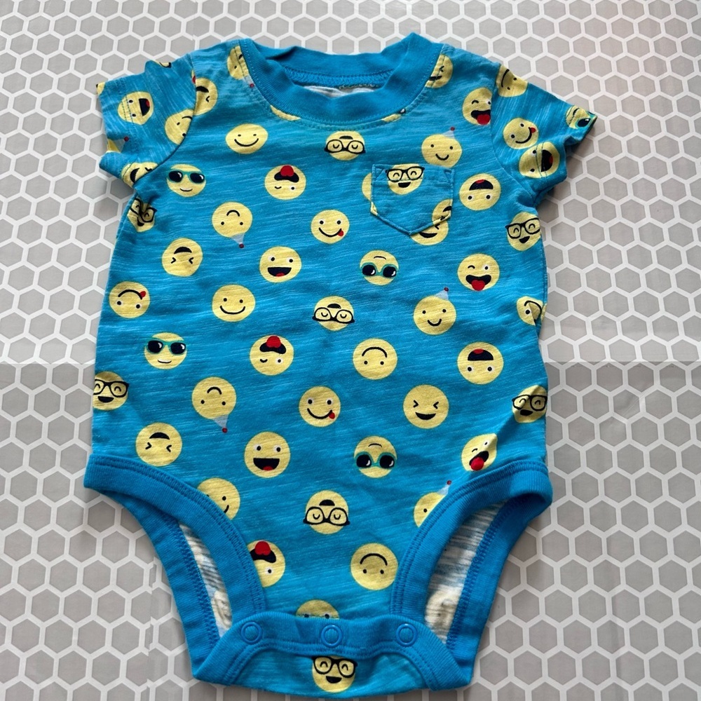 NWOT Carter's Bright Blue Emoji Print Baby Bodysuit Size 3M